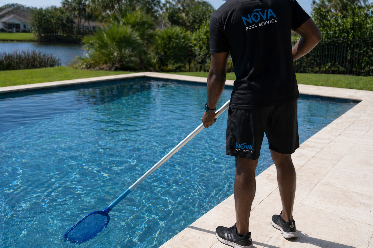 Nova Pools technician servicing a luxury pool